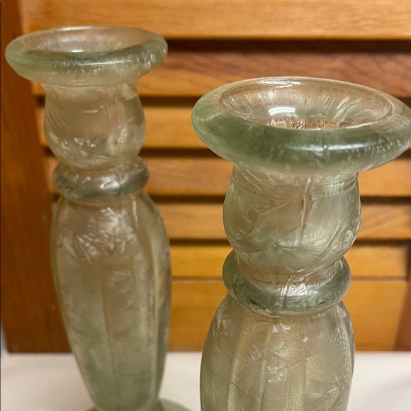 Green Recycled Glass Candlestick Pair - Made in Spain - Picture 8 of 13